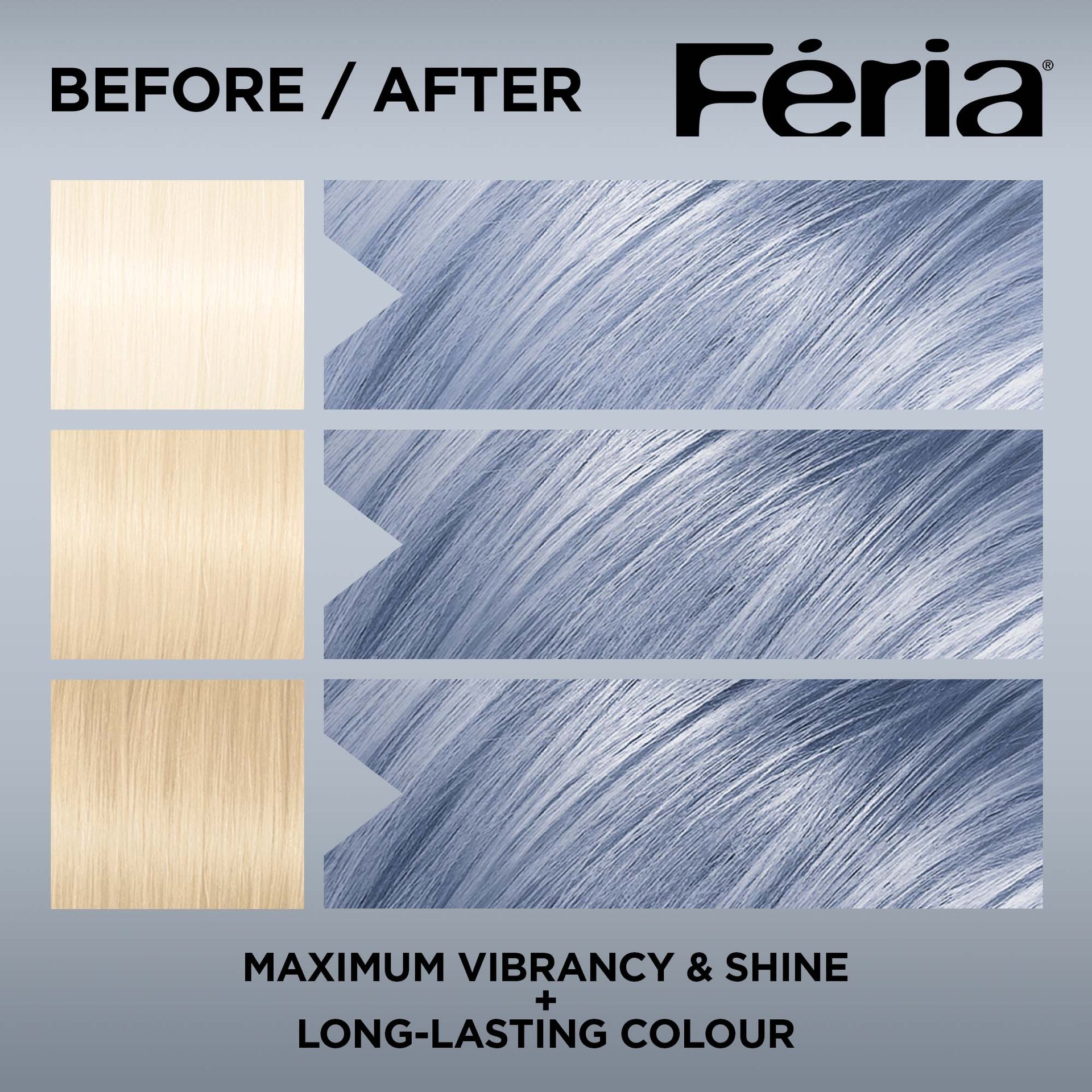 Hair before and after using Feria P1 Smokey Blue